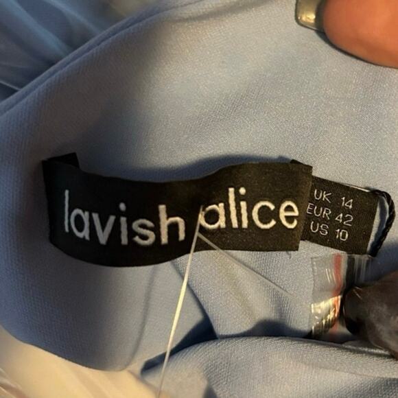 Lavish Alice Blue One Shoulder Midi Dress 10 NWT Cocktail Wedding - Picture 4 of 4